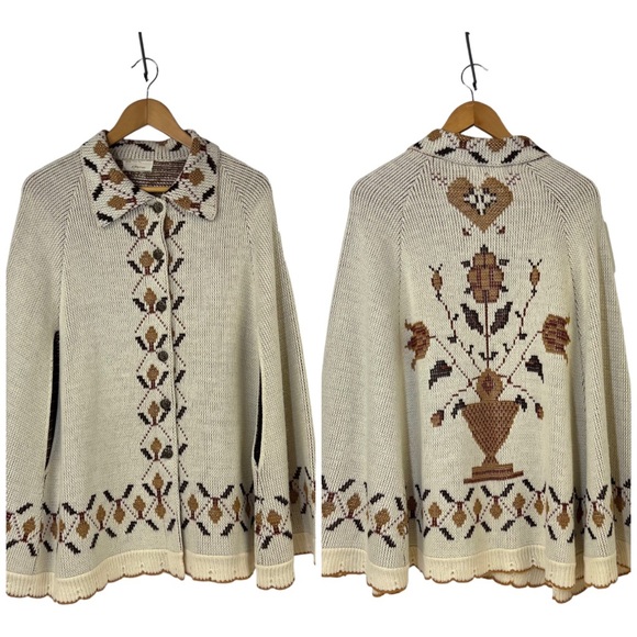 Penneys Sweaters - Vintage JC Penney Dutch Motif Knit Cape SZ M "60's
